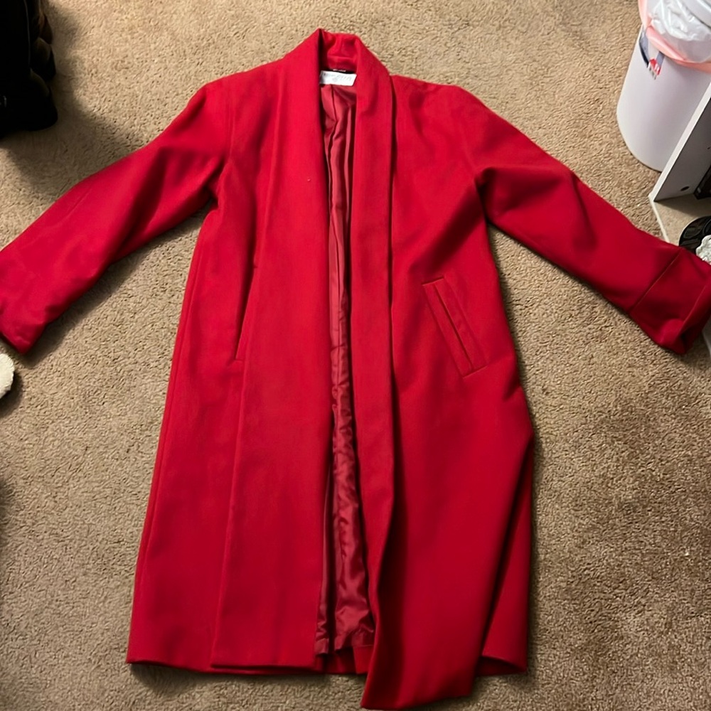 Red Long Trench Coat - Women's Classic Open Front
